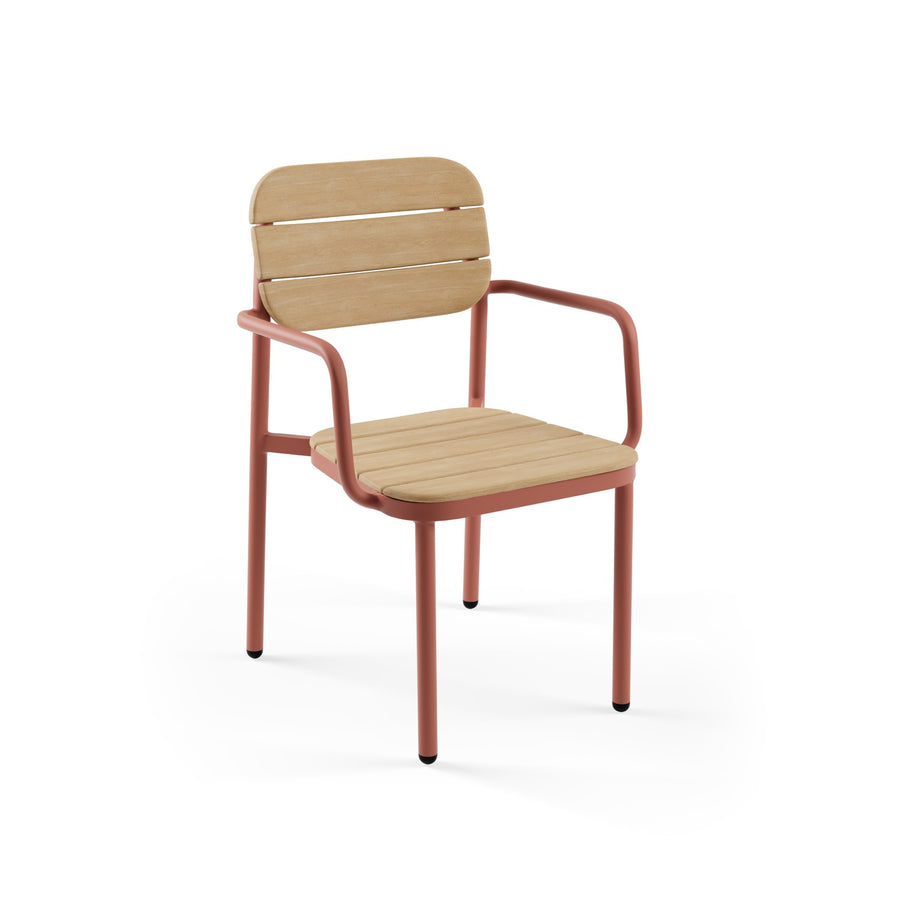 Aura Armchair — Teak & Coral