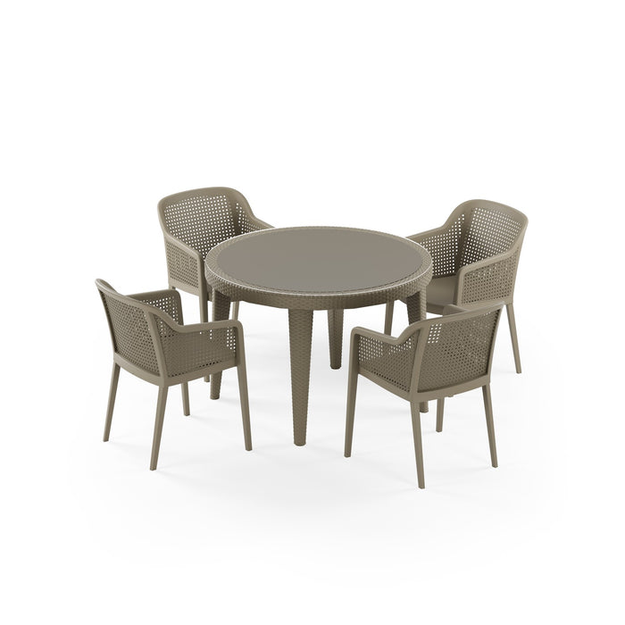 Osaka Round Dining Set — Octa (Taupe)